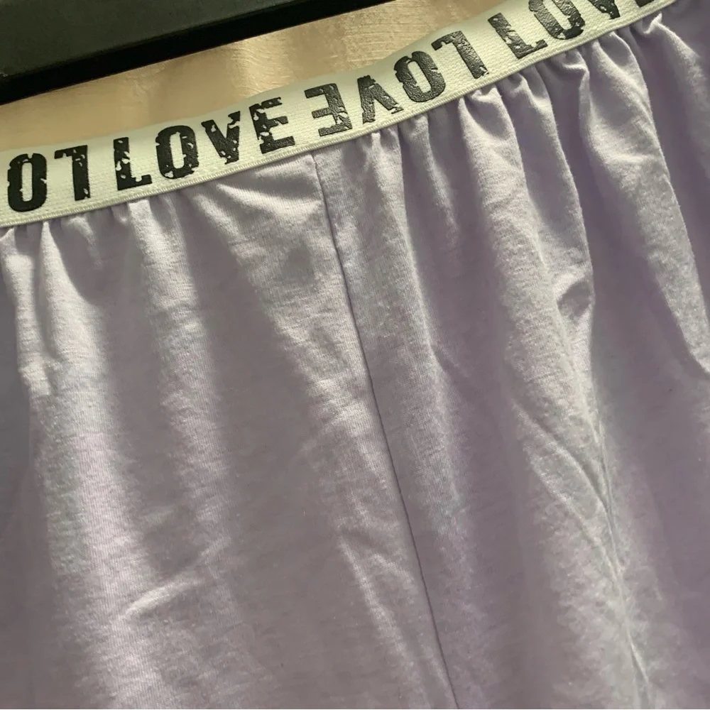 Lavender Contrast Binding Letter Tape Crop Top & Dolphin Shorts Lounge Set NWOT